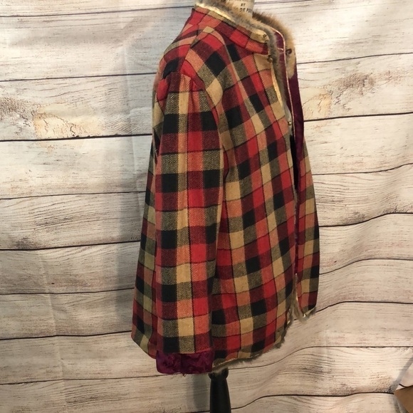 Fur Trimmed Plaid Brocade Jacket REVERSIBLE Button Down Handmade Funky Artsy - Picture 12 of 16